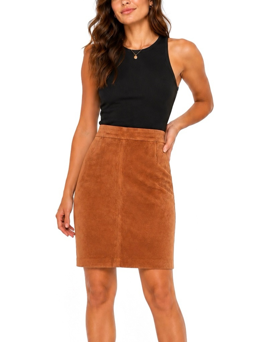 100% Leather Midi Skirt Size 14 Boho Camel Brown China Beach
